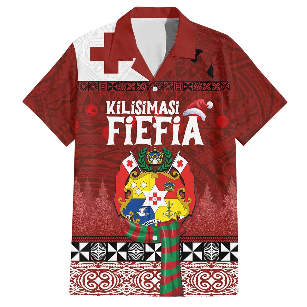 Tongan Christmas Family Matching Summer Maxi Dress and Hawaiian Shirt Kilisimasi Fiefia with Ngatu Art Tattoo LT03 Dad's Shirt - Short Sleeve Red - Polynesian Pride