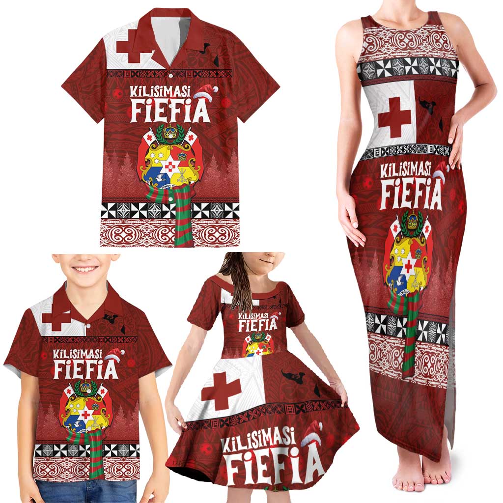 Tongan Christmas Family Matching Tank Maxi Dress and Hawaiian Shirt Kilisimasi Fiefia with Ngatu Art Tattoo LT03 - Polynesian Pride