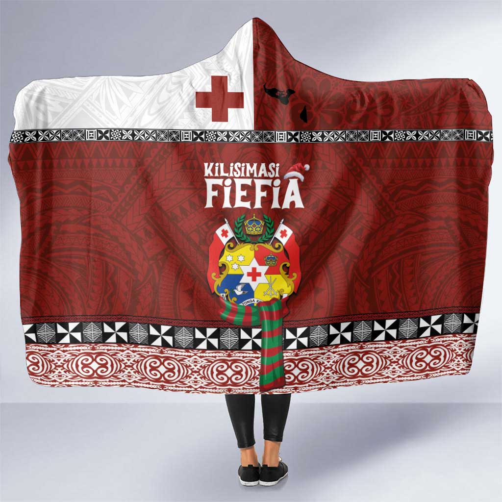 Tongan Christmas Hooded Blanket Kilisimasi Fiefia with Ngatu Art Tattoo LT03 One Size Red - Polynesian Pride