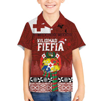 Tongan Christmas Kid Hawaiian Shirt Kilisimasi Fiefia with Ngatu Art Tattoo LT03 Kid Red - Polynesian Pride