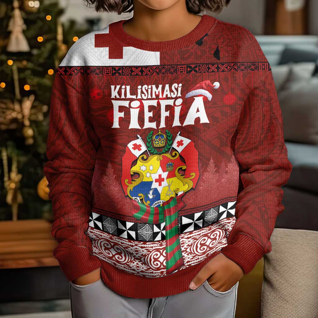 Tongan Christmas Kid Ugly Christmas Sweater Kilisimasi Fiefia with Ngatu Art Tattoo LT03 - Polynesian Pride