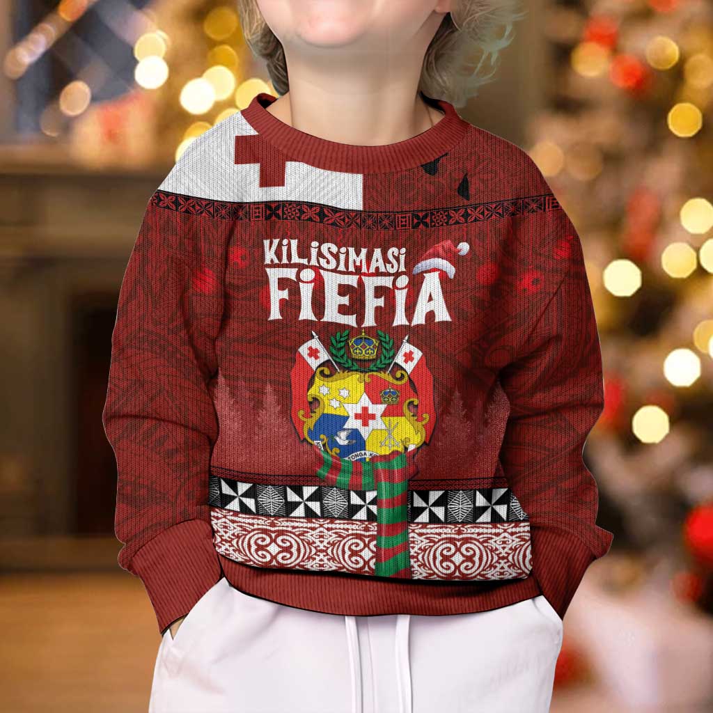 Tongan Christmas Kid Ugly Christmas Sweater Kilisimasi Fiefia with Ngatu Art Tattoo LT03 - Polynesian Pride