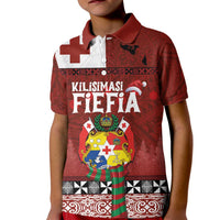 Tongan Christmas Kid Polo Shirt Kilisimasi Fiefia with Ngatu Art Tattoo LT03 Kid Red - Polynesian Pride