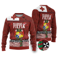 Tongan Christmas Ugly Christmas Sweater Kilisimasi Fiefia with Ngatu Art Tattoo LT03 Red - Polynesian Pride