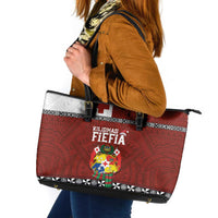 Tongan Christmas Leather Tote Bag Kilisimasi Fiefia with Ngatu Art Tattoo LT03 Red - Polynesian Pride