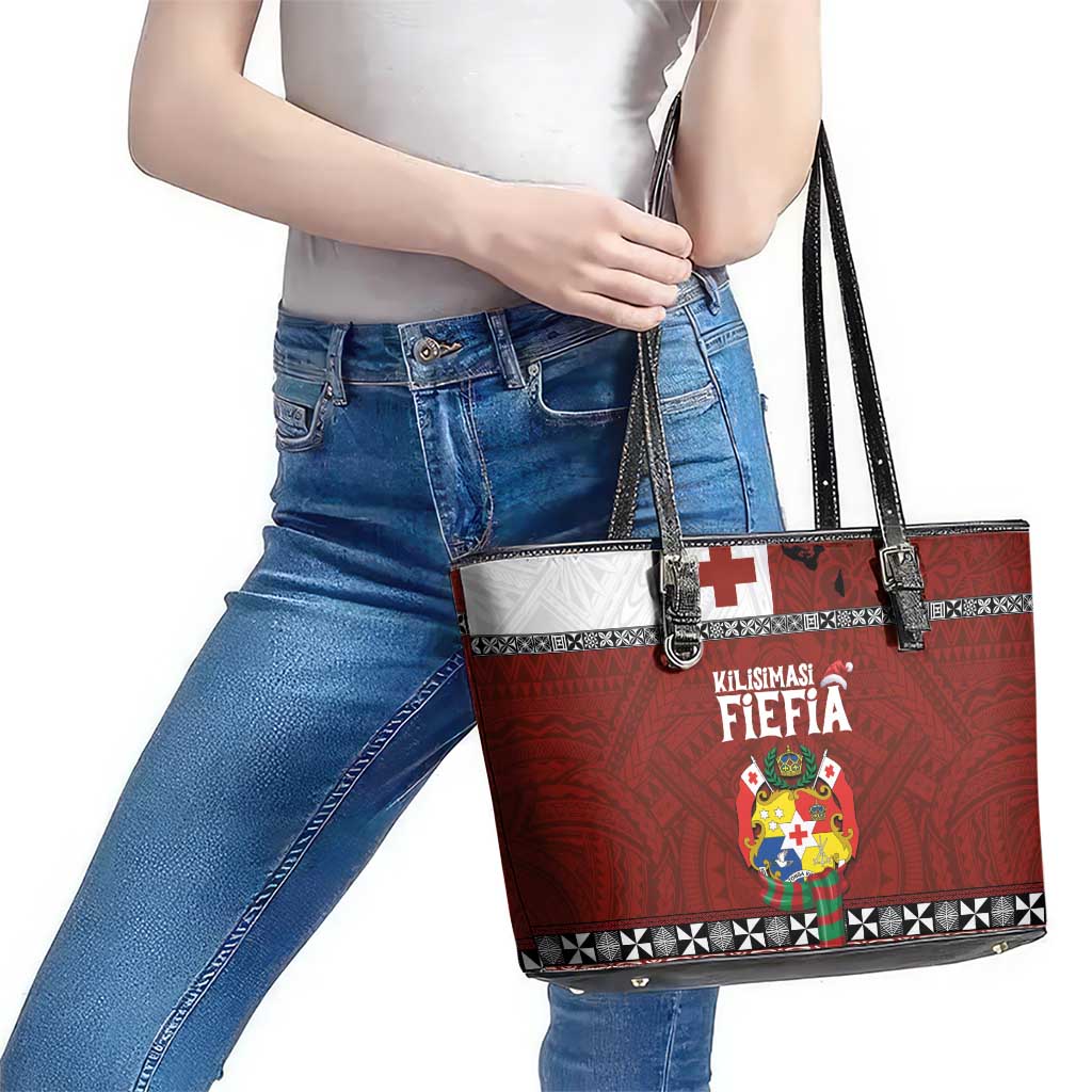 Tongan Christmas Leather Tote Bag Kilisimasi Fiefia with Ngatu Art Tattoo LT03 - Polynesian Pride