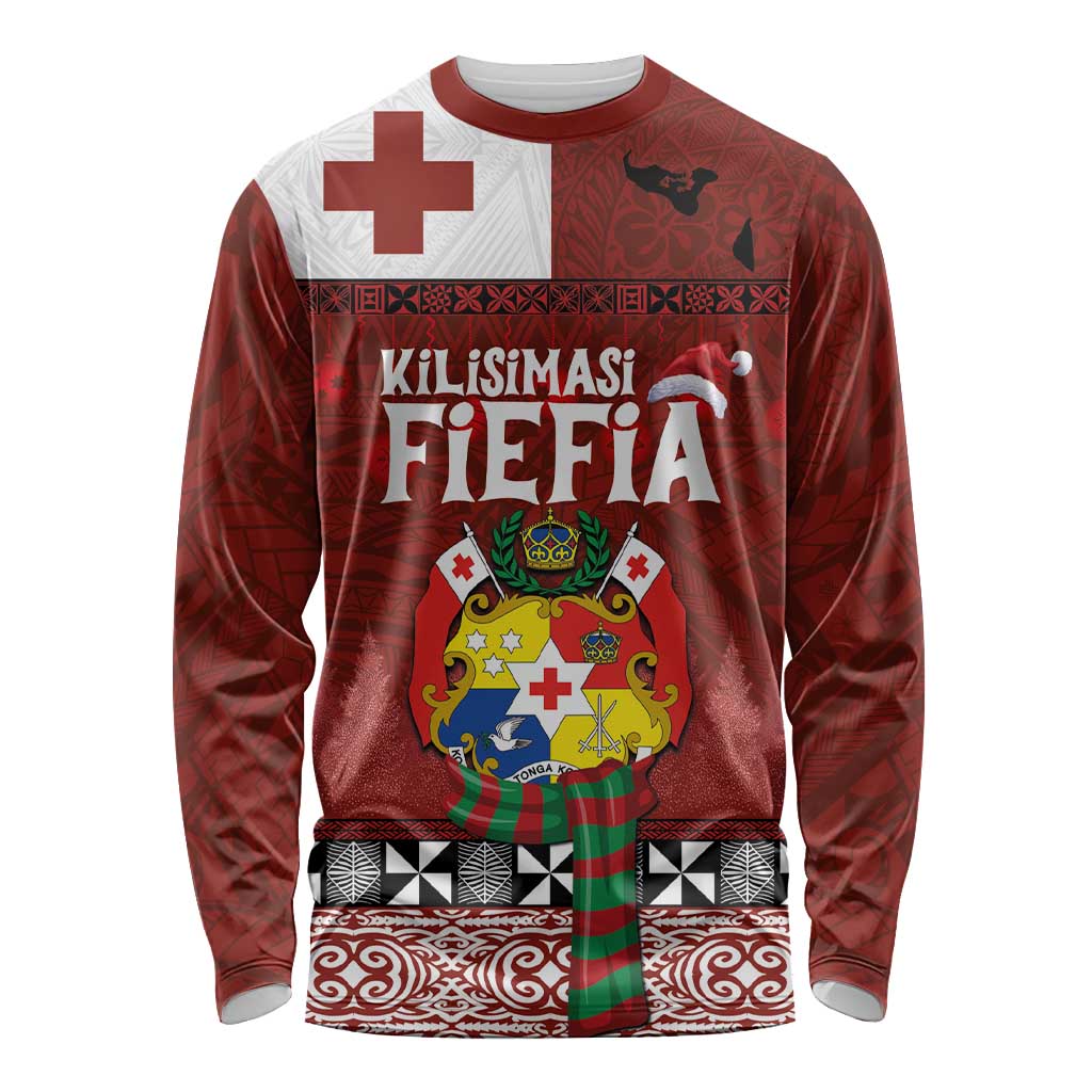 Tongan Christmas Long Sleeve Shirt Kilisimasi Fiefia with Ngatu Art Tattoo LT03 Unisex Red - Polynesian Pride