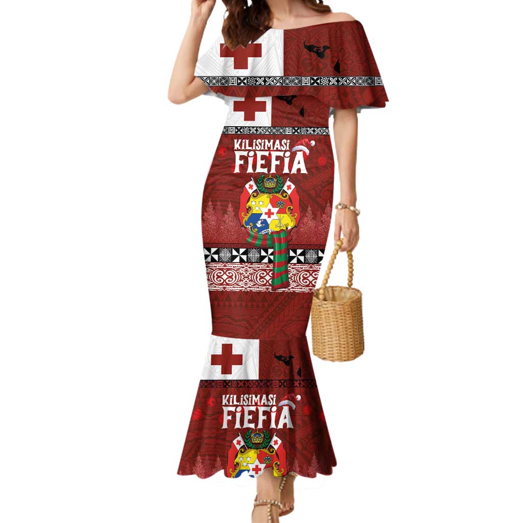 Tongan Christmas Mermaid Dress Kilisimasi Fiefia with Ngatu Art Tattoo LT03 Women Red - Polynesian Pride