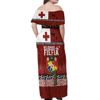 Tongan Christmas Off Shoulder Maxi Dress Kilisimasi Fiefia with Ngatu Art Tattoo LT03 - Polynesian Pride