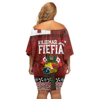 Tongan Christmas Off Shoulder Short Dress Kilisimasi Fiefia with Ngatu Art Tattoo LT03 - Polynesian Pride