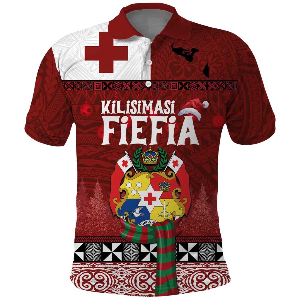 Tongan Christmas Polo Shirt Kilisimasi Fiefia with Ngatu Art Tattoo LT03 Red - Polynesian Pride