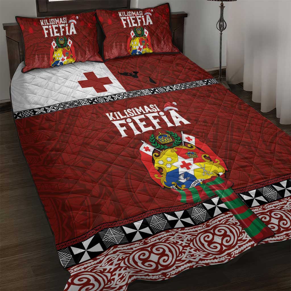 Tongan Christmas Quilt Bed Set Kilisimasi Fiefia with Ngatu Art Tattoo LT03 Red - Polynesian Pride