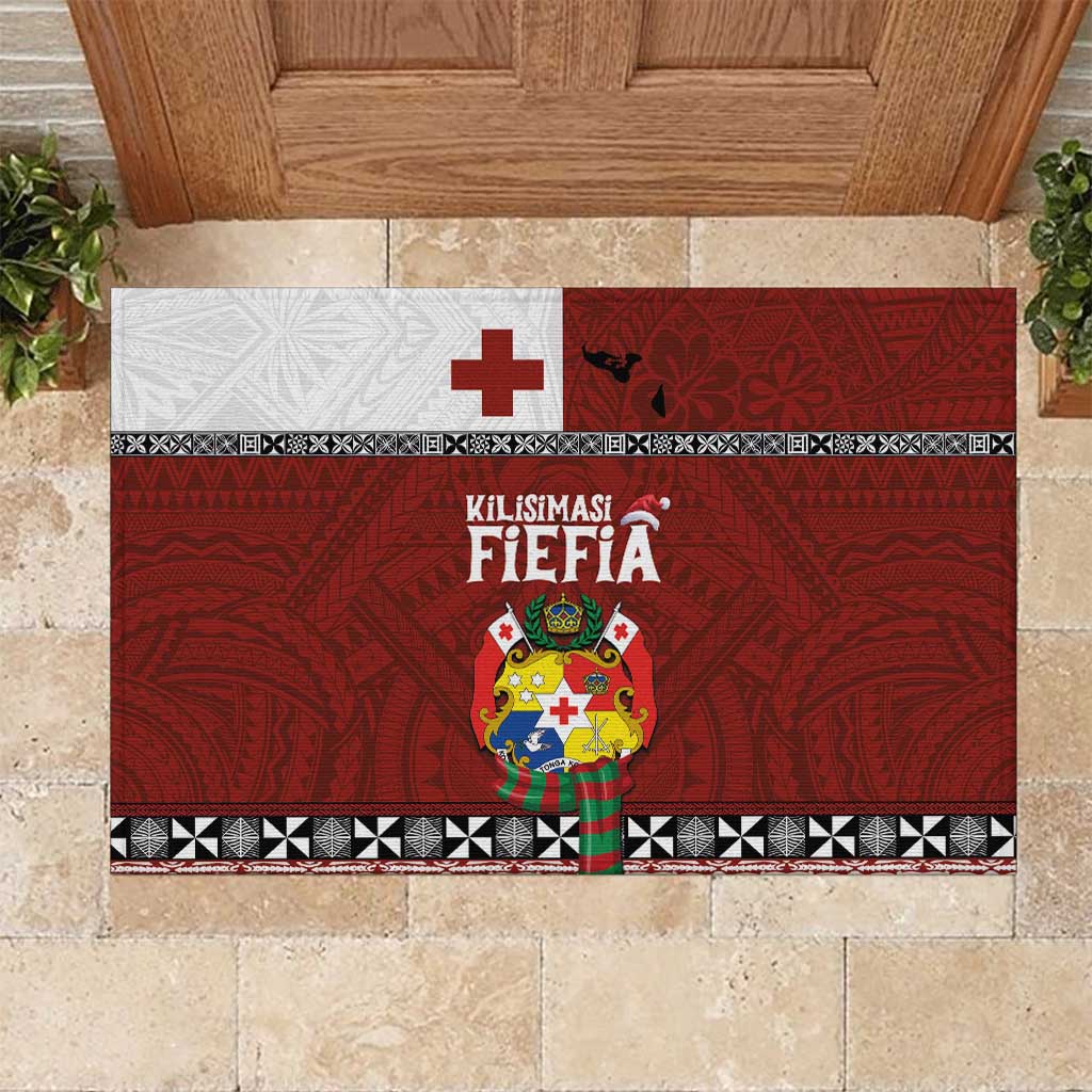 Tongan Christmas Rubber Doormat Kilisimasi Fiefia with Ngatu Art Tattoo LT03 Red - Polynesian Pride