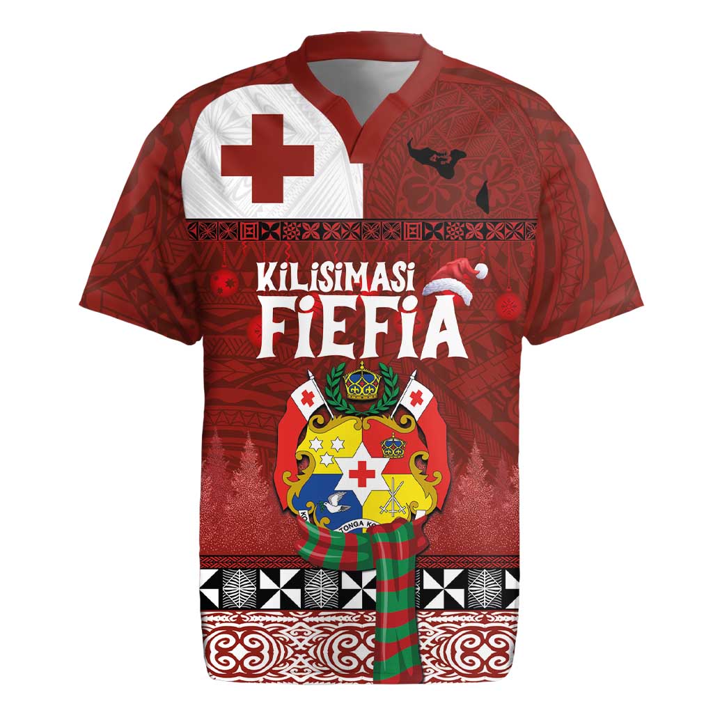 Tongan Christmas Rugby Jersey Kilisimasi Fiefia with Ngatu Art Tattoo LT03 Red - Polynesian Pride