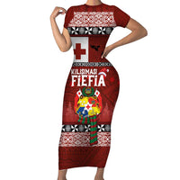 Tongan Christmas Short Sleeve Bodycon Dress Kilisimasi Fiefia with Ngatu Art Tattoo LT03 Long Dress Red - Polynesian Pride