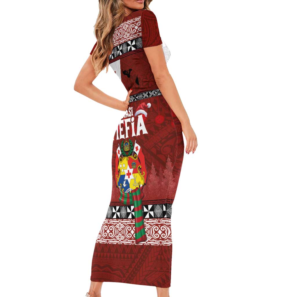 Tongan Christmas Short Sleeve Bodycon Dress Kilisimasi Fiefia with Ngatu Art Tattoo LT03 - Polynesian Pride
