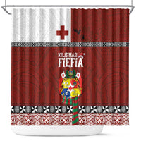 Tongan Christmas Shower Curtain Kilisimasi Fiefia with Ngatu Art Tattoo LT03 Red - Polynesian Pride