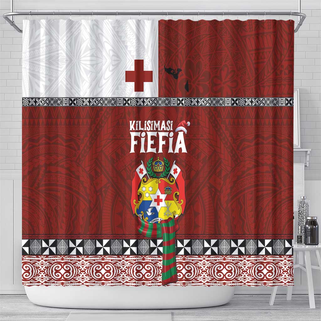Tongan Christmas Shower Curtain Kilisimasi Fiefia with Ngatu Art Tattoo LT03 - Polynesian Pride