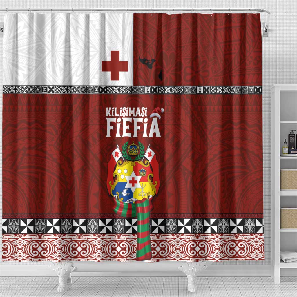 Tongan Christmas Shower Curtain Kilisimasi Fiefia with Ngatu Art Tattoo LT03 - Polynesian Pride