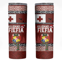 Tongan Christmas Skinny Tumbler Kilisimasi Fiefia with Ngatu Art Tattoo LT03 Red - Polynesian Pride