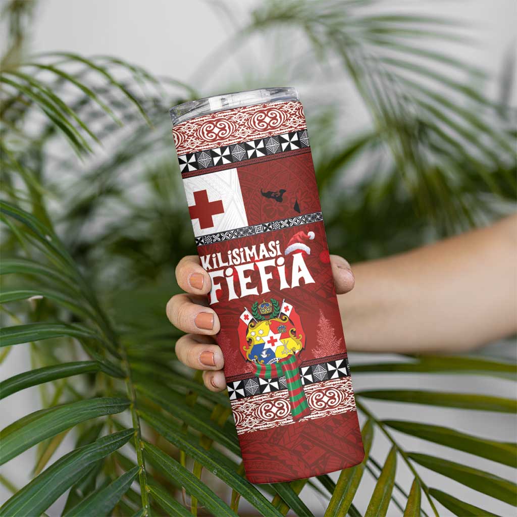 Tongan Christmas Skinny Tumbler Kilisimasi Fiefia with Ngatu Art Tattoo LT03 - Polynesian Pride