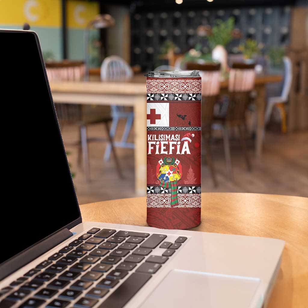 Tongan Christmas Skinny Tumbler Kilisimasi Fiefia with Ngatu Art Tattoo LT03 - Polynesian Pride