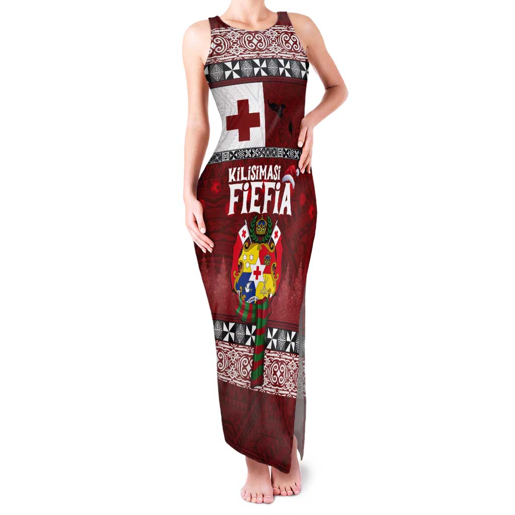 Tongan Christmas Tank Maxi Dress Kilisimasi Fiefia with Ngatu Art Tattoo LT03 Women Red - Polynesian Pride