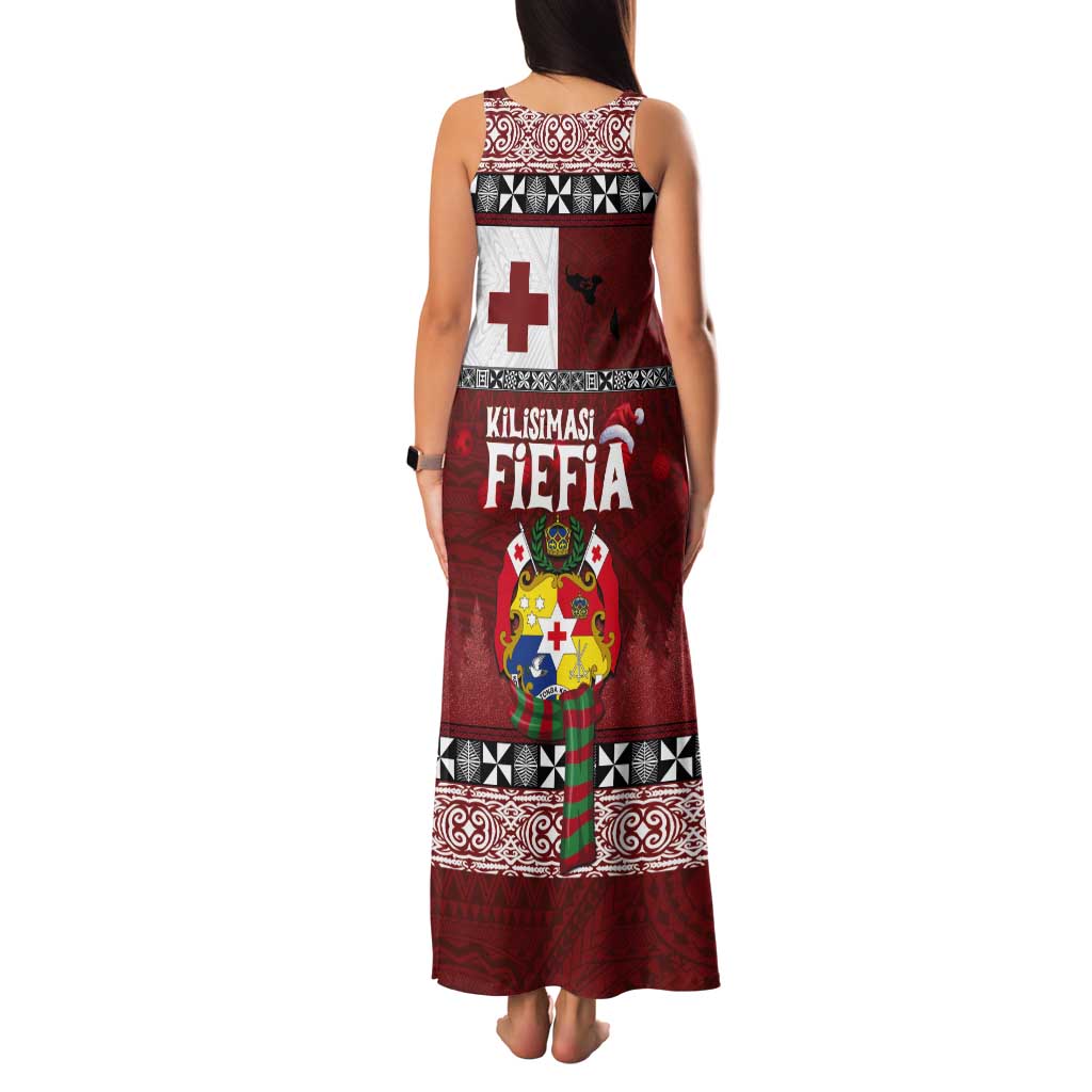Tongan Christmas Tank Maxi Dress Kilisimasi Fiefia with Ngatu Art Tattoo LT03 - Polynesian Pride