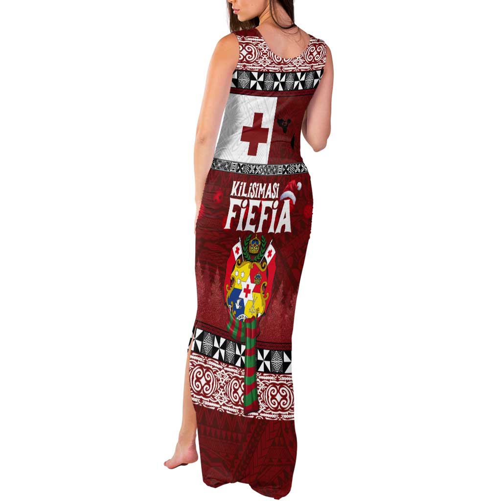 Tongan Christmas Tank Maxi Dress Kilisimasi Fiefia with Ngatu Art Tattoo LT03 - Polynesian Pride