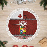 Tongan Christmas Tree Skirt Kilisimasi Fiefia with Ngatu Art Tattoo LT03 Fringed Red - Polynesian Pride
