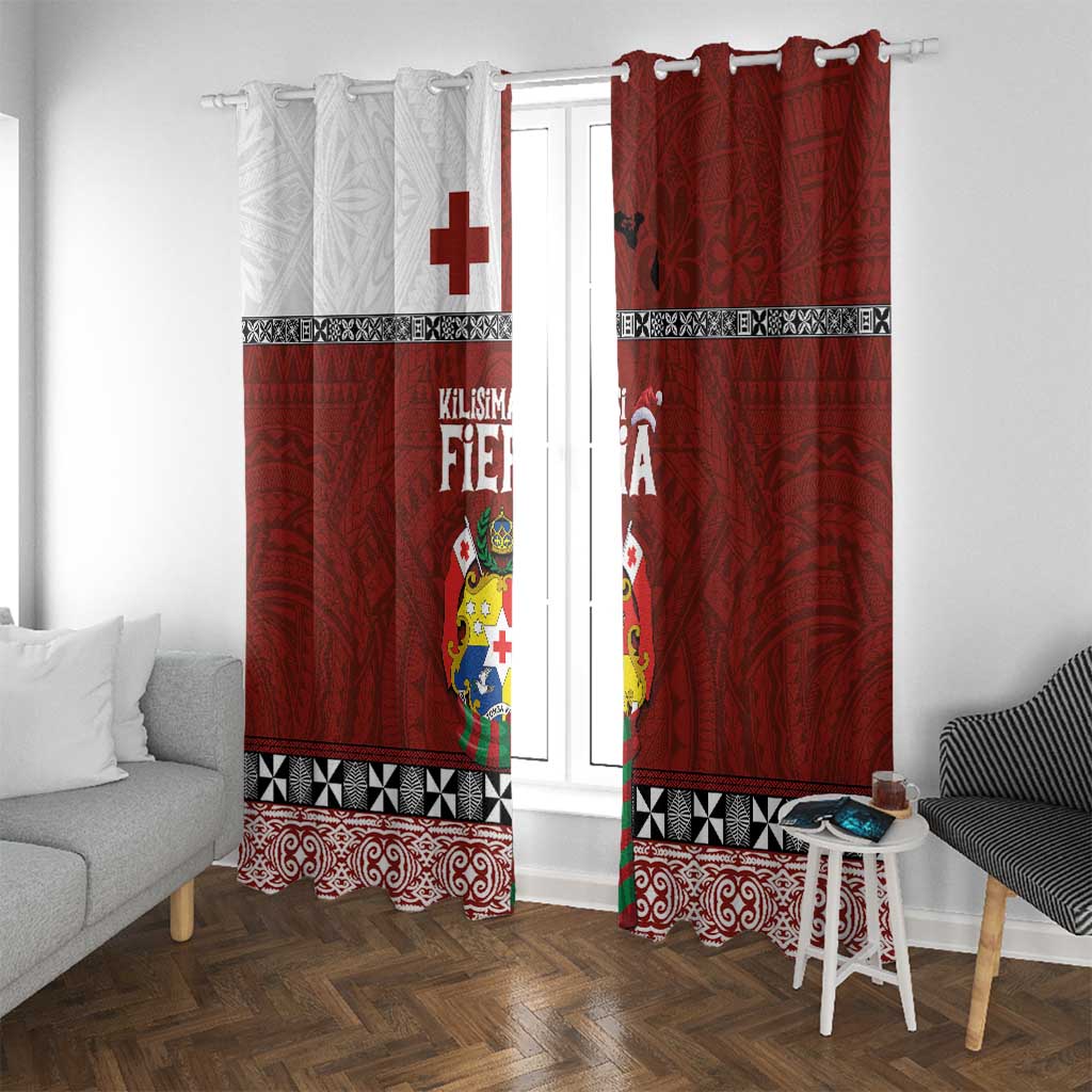 Tongan Christmas Window Curtain Kilisimasi Fiefia with Ngatu Art Tattoo LT03 With Grommets Red - Polynesian Pride