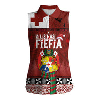 Tongan Christmas Women Sleeveless Polo Shirt Kilisimasi Fiefia with Ngatu Art Tattoo LT03 Female Red - Polynesian Pride