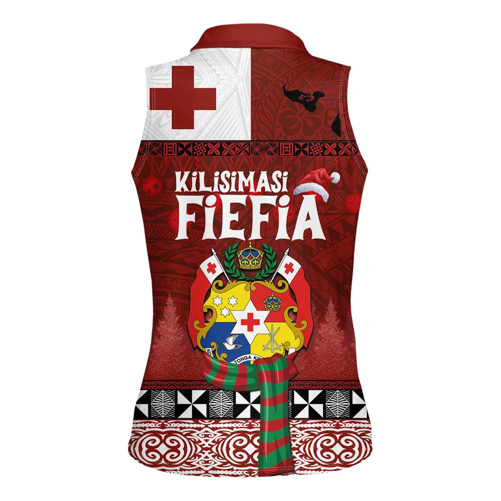 Tongan Christmas Women Sleeveless Polo Shirt Kilisimasi Fiefia with Ngatu Art Tattoo LT03 - Polynesian Pride