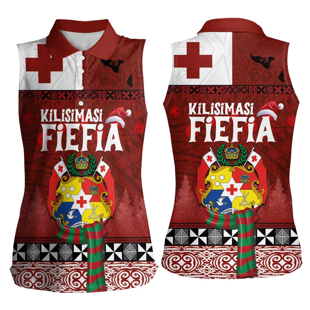 Tongan Christmas Women Sleeveless Polo Shirt Kilisimasi Fiefia with Ngatu Art Tattoo LT03 - Polynesian Pride