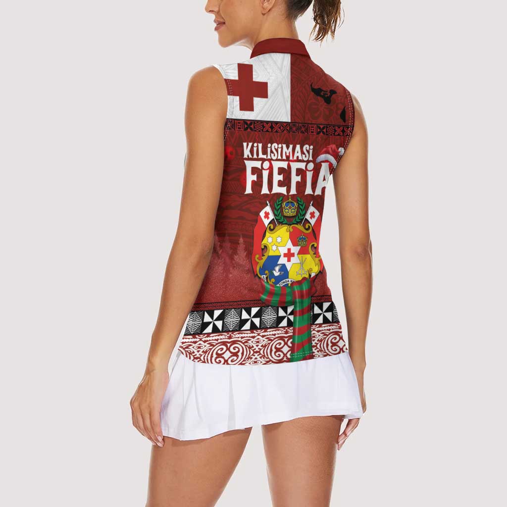 Tongan Christmas Women Sleeveless Polo Shirt Kilisimasi Fiefia with Ngatu Art Tattoo LT03 - Polynesian Pride