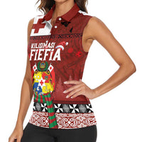 Tongan Christmas Women Sleeveless Polo Shirt Kilisimasi Fiefia with Ngatu Art Tattoo LT03 - Polynesian Pride