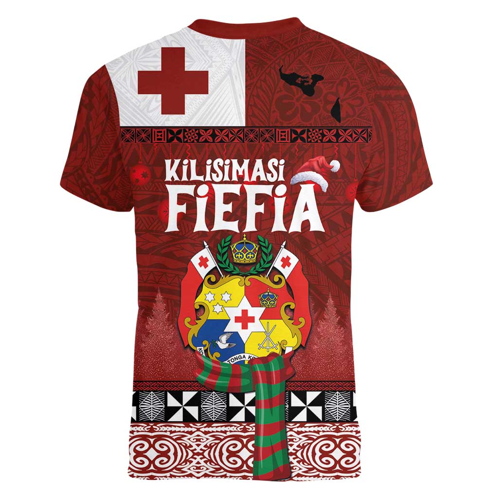 Tongan Christmas Women V-Neck T-Shirt Kilisimasi Fiefia with Ngatu Art Tattoo LT03 - Polynesian Pride