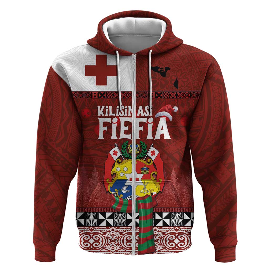 Tongan Christmas Zip Hoodie Kilisimasi Fiefia with Ngatu Art Tattoo LT03 Zip Hoodie Red - Polynesian Pride