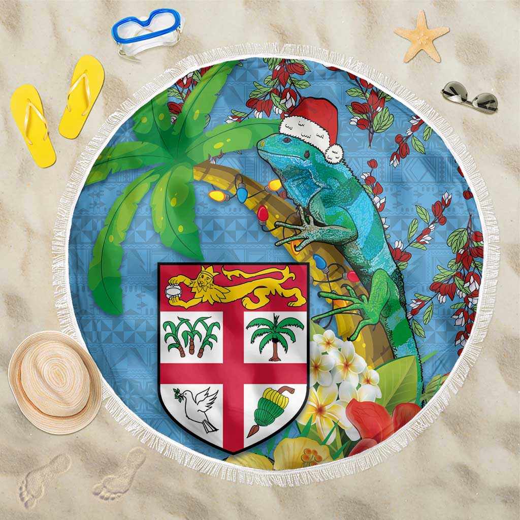 Fijians Iguana Tagimoucia Christmas Beach Blanket Christmas Palm Tree and Hibiscus LT03 One Size 150cm Blue - Polynesian Pride