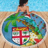 Fijians Iguana Tagimoucia Christmas Beach Blanket Christmas Palm Tree and Hibiscus LT03 - Polynesian Pride