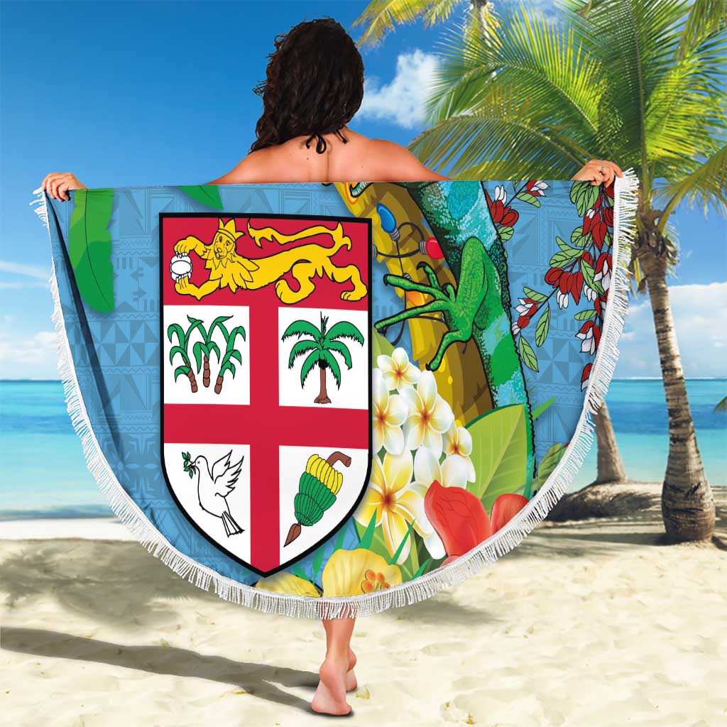 Fijians Iguana Tagimoucia Christmas Beach Blanket Christmas Palm Tree and Hibiscus LT03 - Polynesian Pride