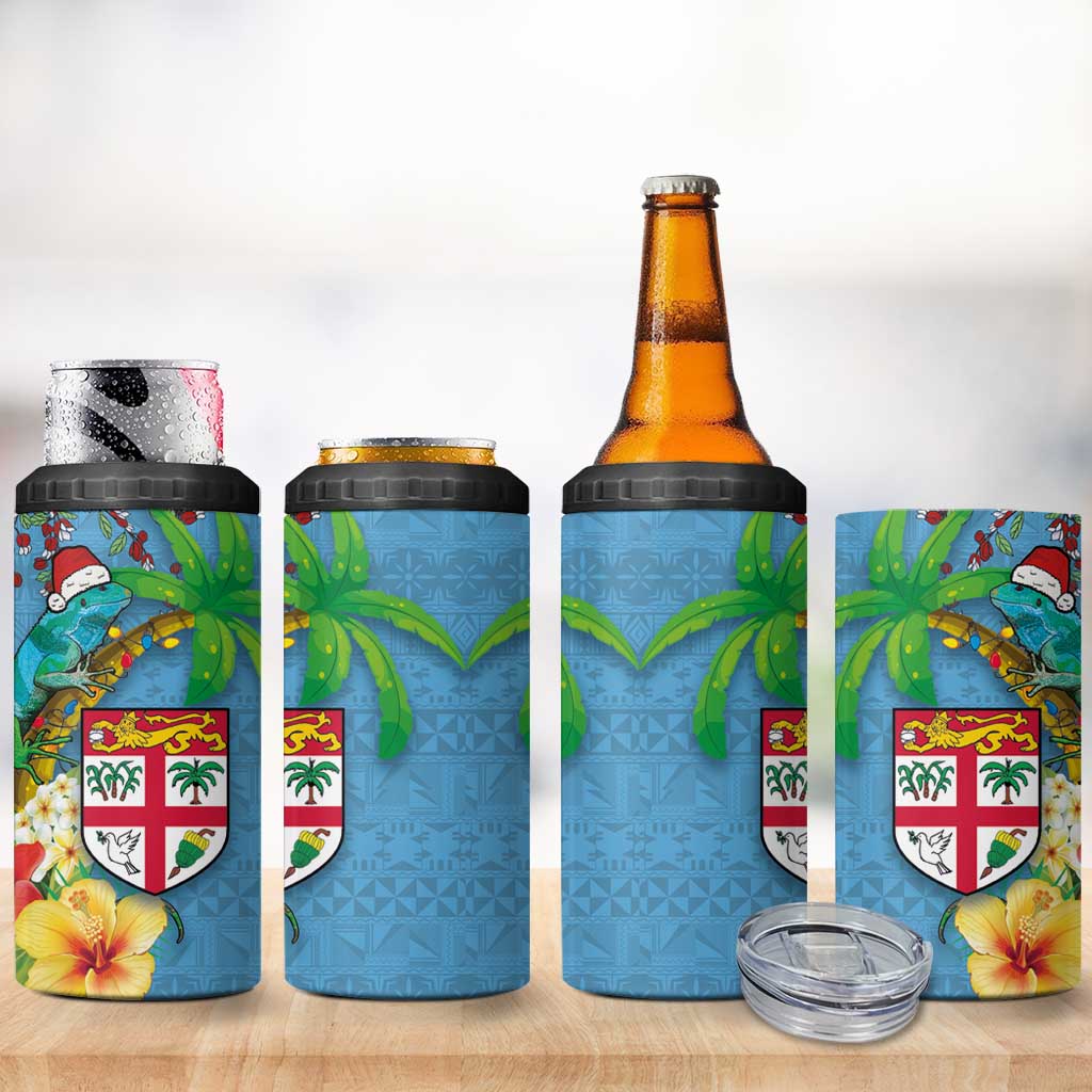 Fijians Iguana Tagimoucia Christmas 4 in 1 Can Cooler Tumbler Christmas Palm Tree and Hibiscus LT03 - Polynesian Pride