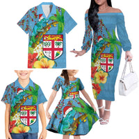 Fijians Iguana Tagimoucia Christmas Family Matching Off The Shoulder Long Sleeve Dress and Hawaiian Shirt Christmas Palm Tree and Hibiscus LT03 - Polynesian Pride