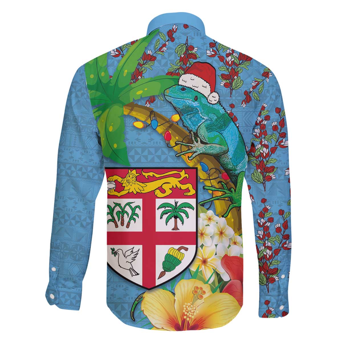 Fijians Iguana Tagimoucia Christmas Family Matching Off The Shoulder Long Sleeve Dress and Hawaiian Shirt Christmas Palm Tree and Hibiscus LT03 - Polynesian Pride