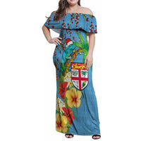 Fijians Iguana Tagimoucia Christmas Family Matching Off Shoulder Maxi Dress and Hawaiian Shirt Christmas Palm Tree and Hibiscus LT03 Mom's Dress Blue - Polynesian Pride