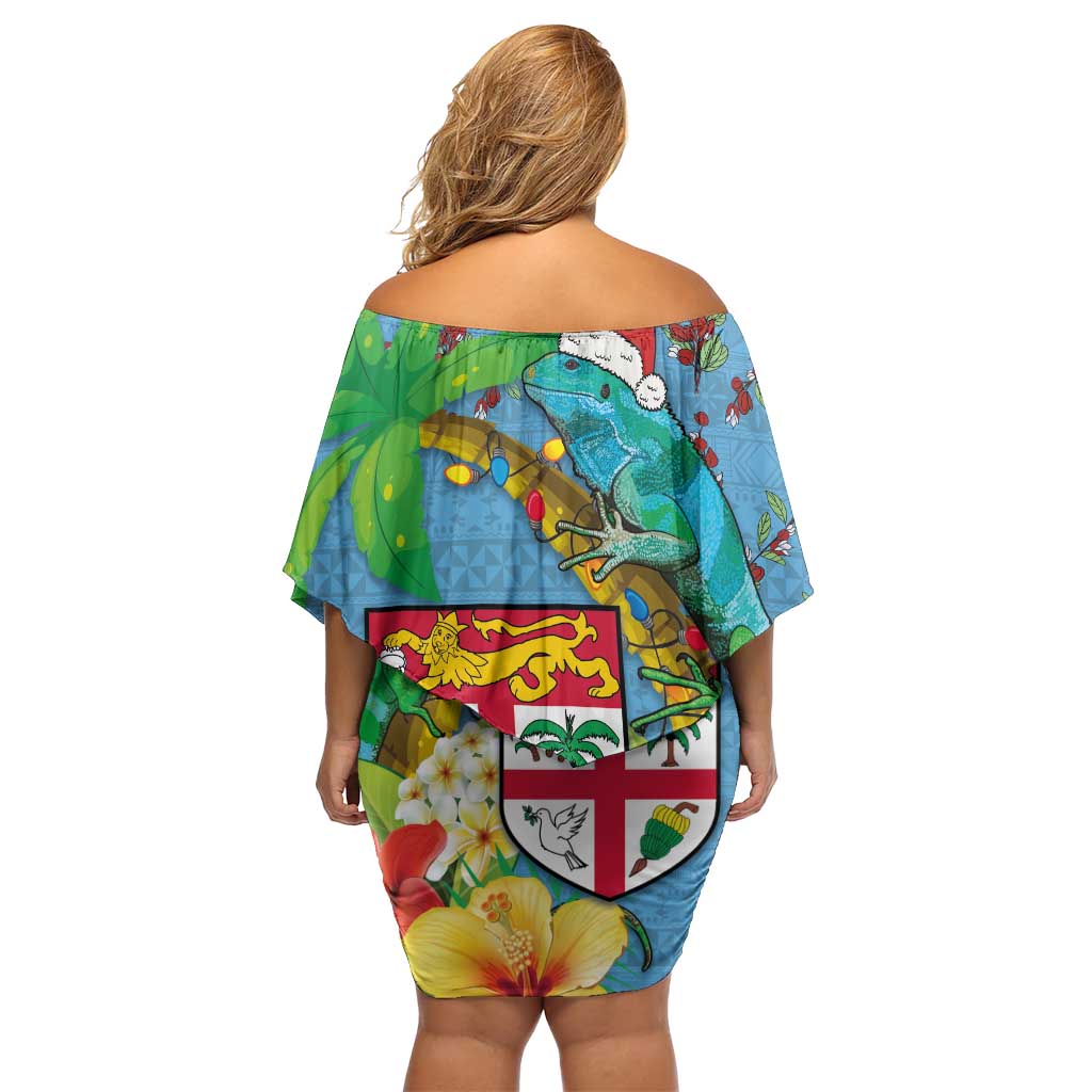 Fijians Iguana Tagimoucia Christmas Family Matching Off Shoulder Short Dress and Hawaiian Shirt Christmas Palm Tree and Hibiscus LT03 - Polynesian Pride