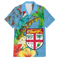 Fijians Iguana Tagimoucia Christmas Family Matching Short Sleeve Bodycon Dress and Hawaiian Shirt Christmas Palm Tree and Hibiscus LT03 Dad's Shirt - Short Sleeve Blue - Polynesian Pride