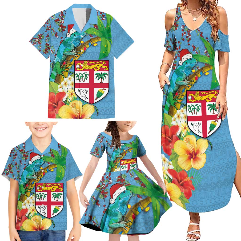 Fijians Iguana Tagimoucia Christmas Family Matching Summer Maxi Dress and Hawaiian Shirt Christmas Palm Tree and Hibiscus LT03 - Polynesian Pride