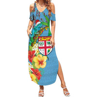 Fijians Iguana Tagimoucia Christmas Family Matching Summer Maxi Dress and Hawaiian Shirt Christmas Palm Tree and Hibiscus LT03 Mom's Dress Blue - Polynesian Pride
