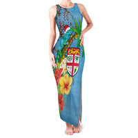 Fijians Iguana Tagimoucia Christmas Family Matching Tank Maxi Dress and Hawaiian Shirt Christmas Palm Tree and Hibiscus LT03 Mom's Dress Blue - Polynesian Pride